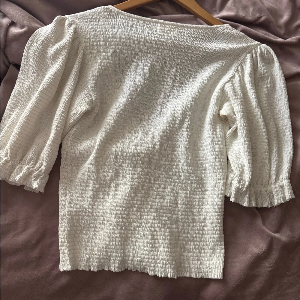 Nation Ltd Ladies White Top Popper Front Shirred Elastic Puff Sleeves Size S - Picture 8 of 9